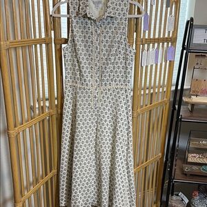 London Times Ivory and Black Patterned Midi Dress